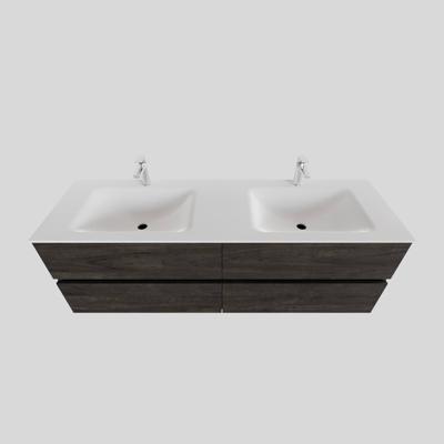 Badkamermeubel Solid Surface BWS Stockholm 200x46 cm Wood Dark Brown Wasbak Dubbel (2 kraangaten, 4 lades) Badkamermeubel Solid Surface BWS Stockholm 200x46 cm Wood Dark Brown Wasbak Dubbel (2 kraangaten, 4 lades)
