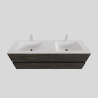 Badkamermeubel Solid Surface BWS Stockholm 200x46 cm Wood Dark Brown Wasbak Dubbel (2 kraangaten, 4 lades) - thumbnail