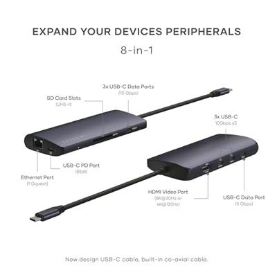 Satechi USB-C Multiport adapter 8K (ethernet) - Midnight Black Satechi USB-C Multiport adapter 8K (ethernet) - Midnight Black