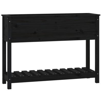 VidaXL Plantenbak met schap 111,5x34,5x81 cm massief grenenhout zwart