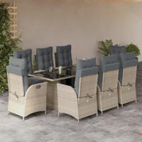9-delige Tuinset met kussens poly rattan lichtgrijs - thumbnail