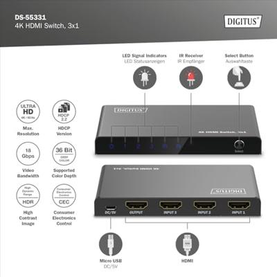 Digitus DS-55331 video switch HDMI Digitus DS-55331 video switch HDMI