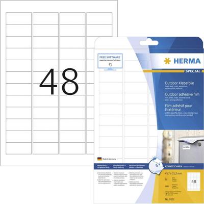 Herma 9531 Folie-etiketten 45.7 x 21.2 mm Polyethyleen folie Wit 480 stuk(s) Permanent hechtend Laser (kleur), Laser (zwart/wit), Kopiëren (kleur), Kopiëren Herma 9531 Folie-etiketten 45.7 x 21.2 mm Polyethyleen folie Wit 480 stuk(s) Permanent hechtend Laser (kleur), Laser (zwart/wit), Kopiëren (kleur), Kopiëren