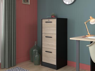 Kolomkast bureau MILOKALO 3 lades japanse eik/zwart