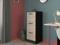 Kolomkast bureau MILOKALO 3 lades japanse eik/zwart - thumbnail