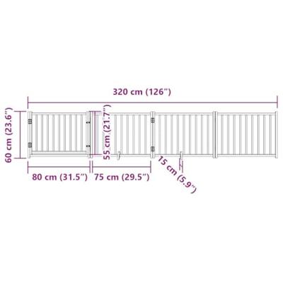 Hondenhek inklapbaar 4panelen 320cm massief vurenhout bruin eik