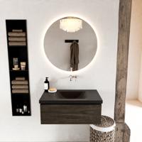 MONDIAZ BUKLA 80cm badmeubel modulair kleur Dark Brown met 1 lade. Wastafel CLOUD midden 0 kraangaten kleur Urban. - thumbnail