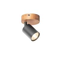 QAZQA Industriële spot zwart met hout kantelbaar - Jeana - thumbnail