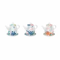 Theepot Spel DKD Home Decor Kristal Porselein Blauw Groen (3 Stuks) - thumbnail