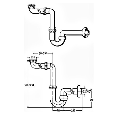 Viega kunststof ruimtebesparende meubelsifon 1 1/4 inch x 40 Wit