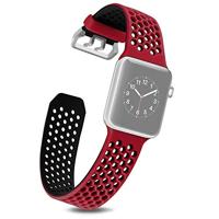 By Qubix - Bandje met gaatjes - 2 kleuren - Rood met zwart - Compatible met Apple Watch 38mm / 40mm / 41mm / 42mm - Compatible Apple watch bandjes - thumbnail