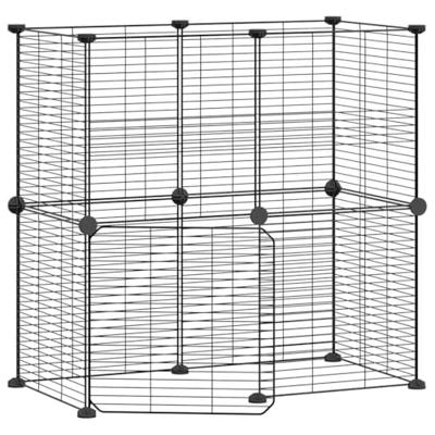 VidaXL Huisdierenkooi met deur 12 panelen 35x35 cm staal zwart