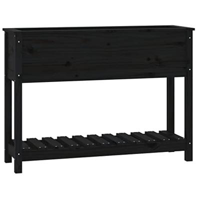 VidaXL Plantenbak met schap 111,5x34,5x81 cm massief grenenhout zwart VidaXL Plantenbak met schap 111,5x34,5x81 cm massief grenenhout zwart