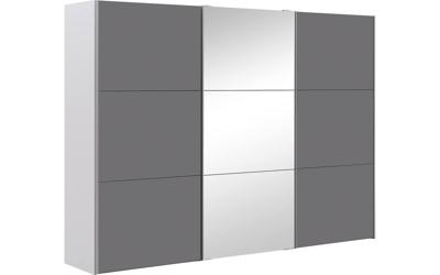 Goossens Kledingkast Easy Storage Sdk, 303 cm breed, 220 cm hoog, 2x 3 paneel glas schuifdeuren en 1x 3 paneel spiegel schuifdeur midden