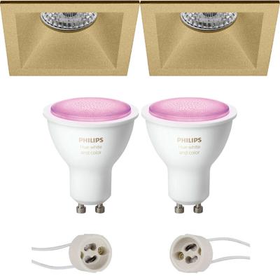 Pragmi Pollon Pro - Inbouw Vierkant - Mat Goud - Verdiept - 82mm - Philips Hue - LED Spot Set GU10 - White and Color Ambiance - Bluetooth