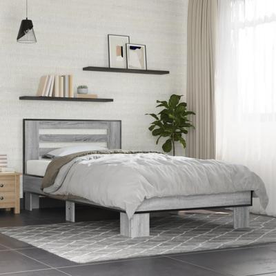Bedframe bewerkt hout metaal grijs sonoma eiken 135x190 cm - thumbnail