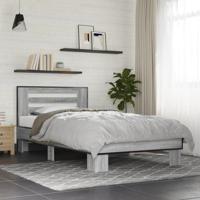 Bedframe bewerkt hout metaal grijs sonoma eiken 150x200 cm - thumbnail