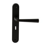 Hardbrass Deurkruk Mikonos op ovaal langschild sleutelgat 56mm - zwart - thumbnail