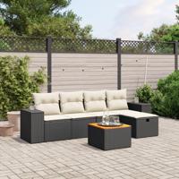 6-delige Loungeset met kussens poly rattan zwart - thumbnail