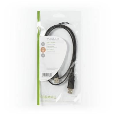 Platte USB 2.0-Kabel | A Male - A Male | 1,0 m | Zwart