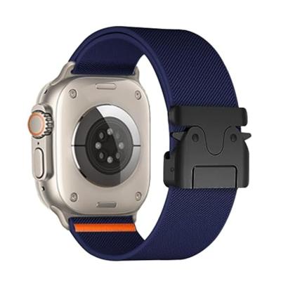 By Qubix - Nylon bandje met Parachute sluiting - Donkerblauw - Compatible met Apple Watch 38mm / 40mm / 41mm / 42mm - Compatible Apple watch bandjes