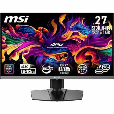 MSI MPG 272URX QD-OLED 26,5 inch gaming monitor 4K UHD - Quantum Dot OLED-paneel 3840 x 2160, EL Gen3, 240Hz / 0,03ms, 99% DCI-P3, PLA ≤2, DisplayHDR True Black 400, KVM, DP 2.1a, HDMI 2.1, USB Type-C