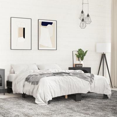 Bedframe bewerkt hout metaal zwart 150x200 cm