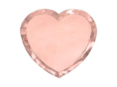 Metallic Feestbordjes Hartje Rosé goud (6st)