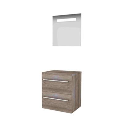 Basic-Line Economic 46 Badkamermeubelset - 60 x 46 cm - Met Grepen - 2 Lades - Wastafelblad - Spiegel met LED Verlichting - Scotch Oak