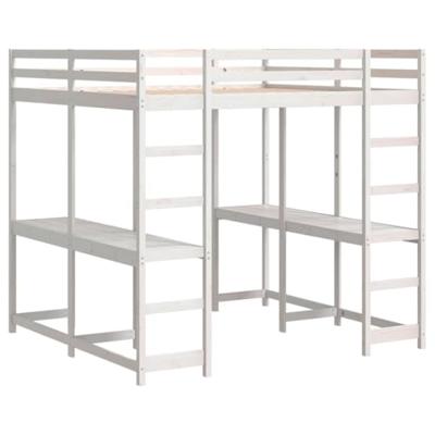 Hoogslaper met bureau en ladder grenenhout wit 180x200 cm