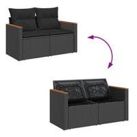 9-delige Loungeset met kussens poly rattan acacia zwart - thumbnail