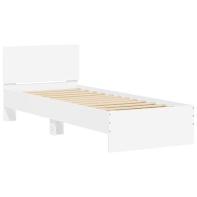 Bedframe met hoofdbord bewerkt hout wit 90x200 cm