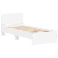 Bedframe met hoofdbord bewerkt hout wit 90x200 cm - thumbnail