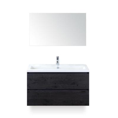 Vogue Badmeubelset 100 cm - Greeplijst in kleur - Black Oak - Keramische Wastafel Wit 1 kraangat - met Spiegel