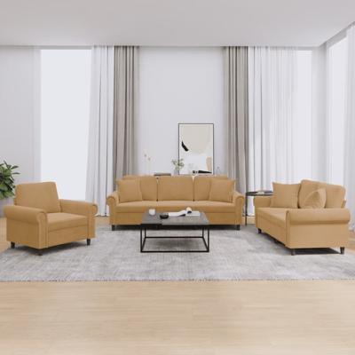4-delige Loungeset met kussens fluweel bruin - thumbnail