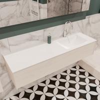 Mondiaz Lush Cloud badmeubel underlayment 150 cm 1 lade solid surface enkele spoelbak rechts 1 kraangat - thumbnail