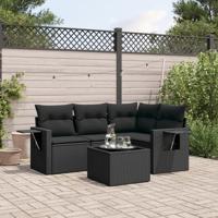 5-delige Loungeset met kussens poly rattan zwart - thumbnail