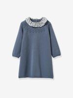 Tricot jurk met kraag van Liberty®-stof baby CYRILLUS blauw - thumbnail