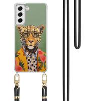 Samsung Galaxy S21 FE hoesje met zwart koord - Luipaard hipster - thumbnail