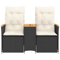 Tuinbank 2-zits verstelbaar met tafel poly rattan zwart - thumbnail