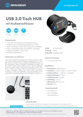 GrauGear G-THUB-AU-60 USB 3.0-hub 2 poorten Zwart