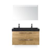 Seville Badmeubelset 100 cm - Natuur Eiken - Wastafel Lucca 2 kraangaten - met Sence Spiegel - thumbnail