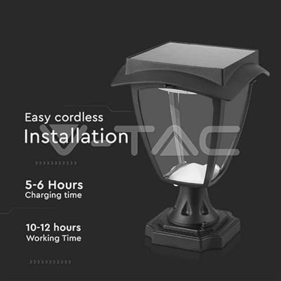 V-TAC VT-983 Solar Vloerlamp -IP65 Waterdicht - Mat Zwart - 2W - 110 Lumen - 3000K+6000K