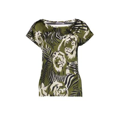 Geisha top met all over print donkergroen/ecru/zwart