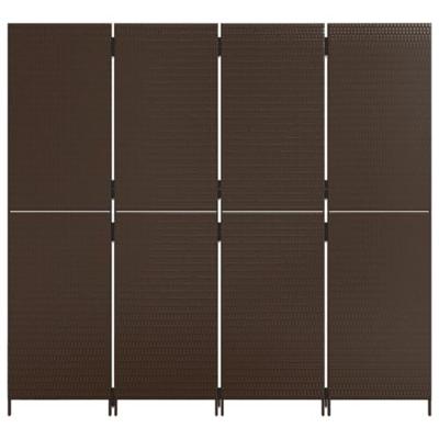 Kamerscherm 4 panelen poly rattan bruin