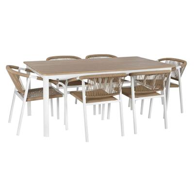 Tafel met zes stoelen Home ESPRIT Wit Natuurlijk 180 x 90 x 75 cm Tafel met zes stoelen Home ESPRIT Wit Natuurlijk 180 x 90 x 75 cm