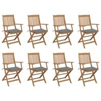 Tuinstoelen 8 st inklapbaar met kussens massief acaciahout - thumbnail