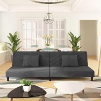 Slaapbank 2-zits met 2 kussens fluweel donkergrijs - thumbnail