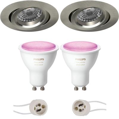 Philips Hue LED Inbouwspot Rond Mat Nikkel Ø82mm Kantelbaar Bluetooth