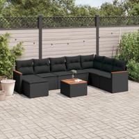 9-delige Loungeset met kussens poly rattan zwart - thumbnail